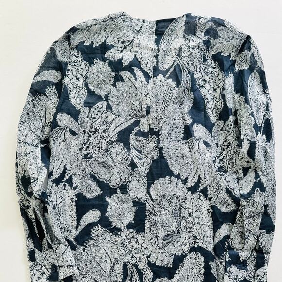 Giorgio Armani Blue Floral Print Tunic Blouse Size 44 XL Long Sleeve Cotton - Picture 13 of 15